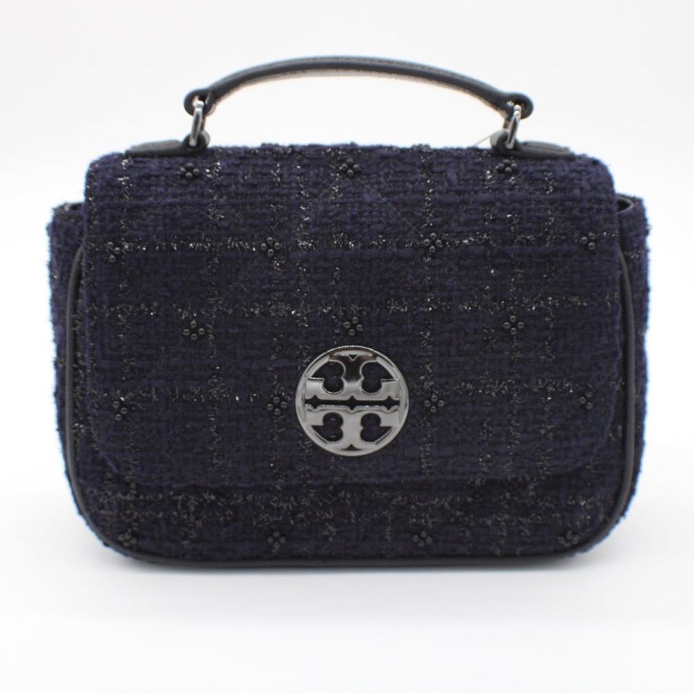 TORY BURCH *NWT* Willa Tweed Mini Top Handle Bag, 86050, Navy, Gunmetal